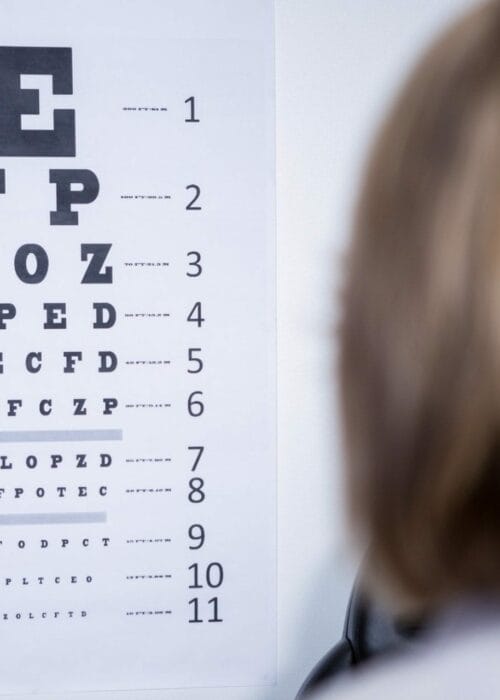 Optometrist looking at eye chart